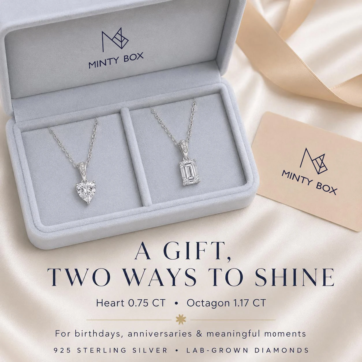 MINTYBOX Heart & Emerald Cut Lab Diamonds Necklaces for Women S925 Silver Wedding Engagement Fine Jewelry Gifts IGI Certificate