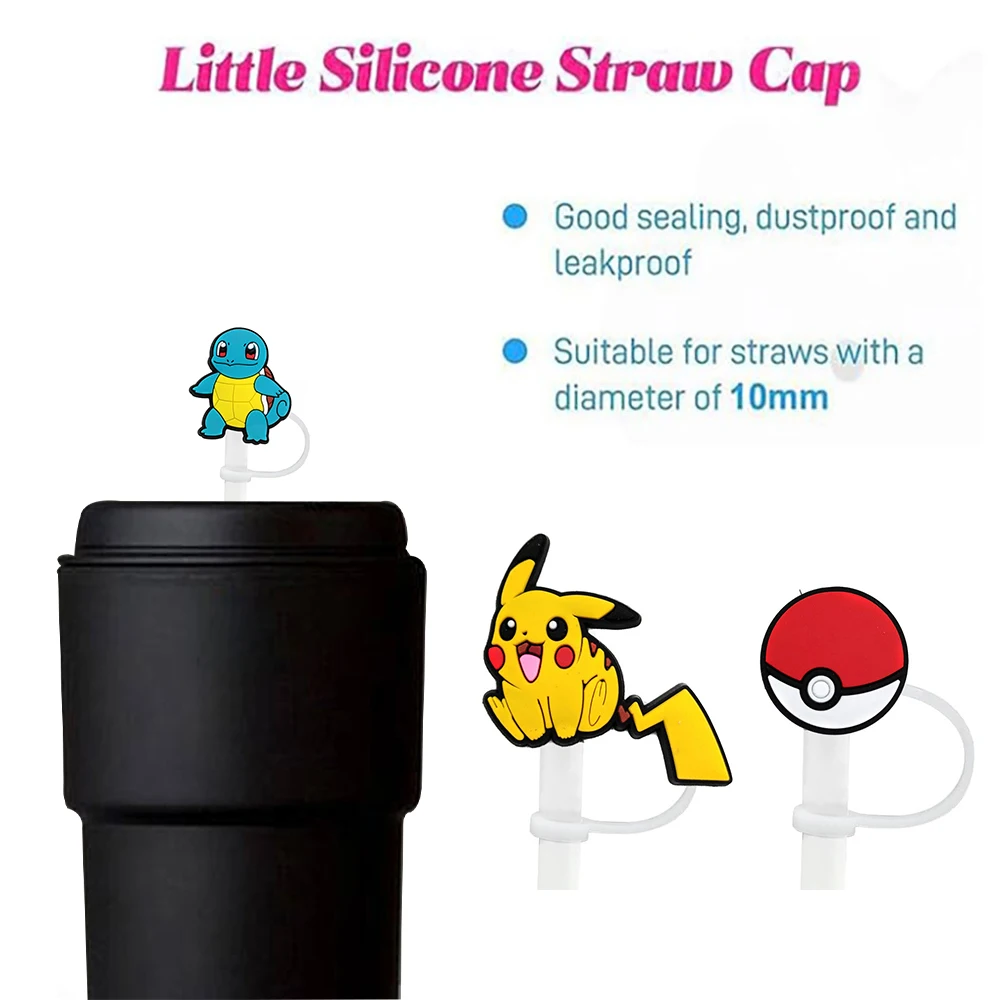 Pokemon Pikachu Silicone Straw Toppers for 10mm,Straw Caps for Glass Cup,with 30&40Oz Tumbler with Handle Dust-Proof Reusable
