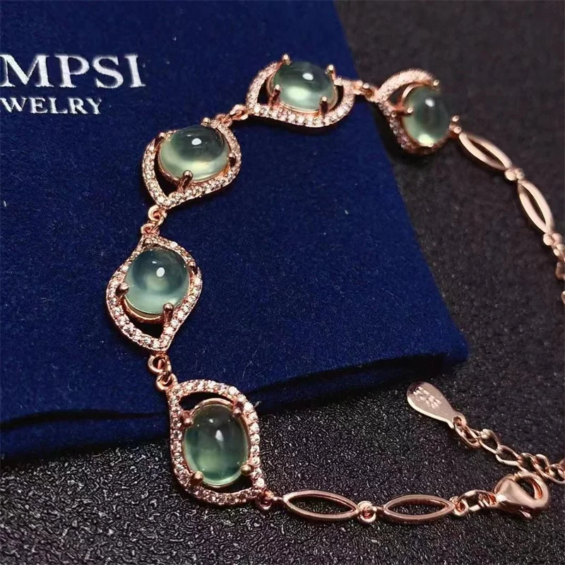 

The new natural prehnite bracelet, women's 925 silver bracelet, luxurious and bright, elegant and beautiful