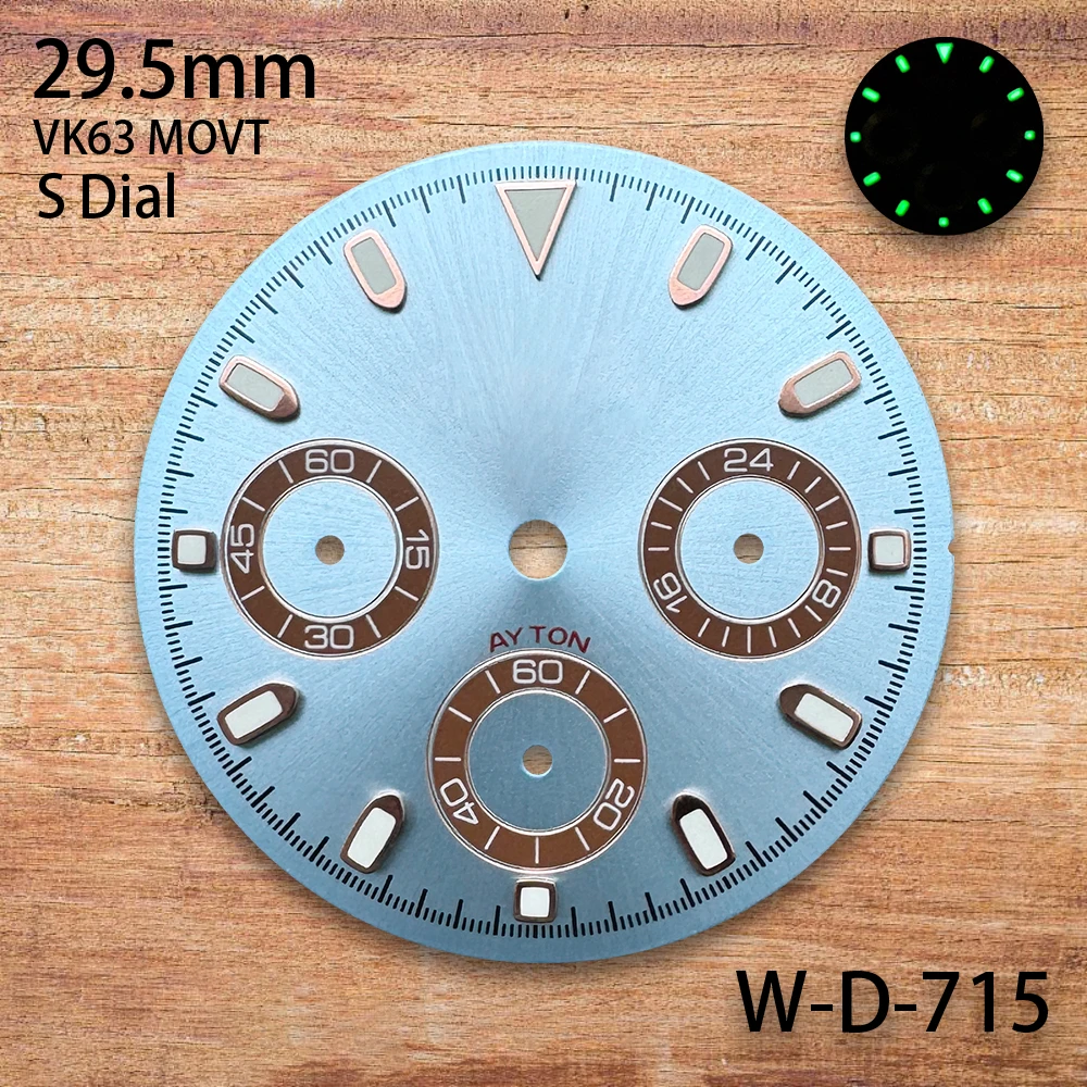 29,5 mm S-Logo Panda DTN Zifferblatt passend für VK63-Uhrwerk, grün leuchtendes, hochwertiges Zifferblatt, Uhrenmodifikationszubehör