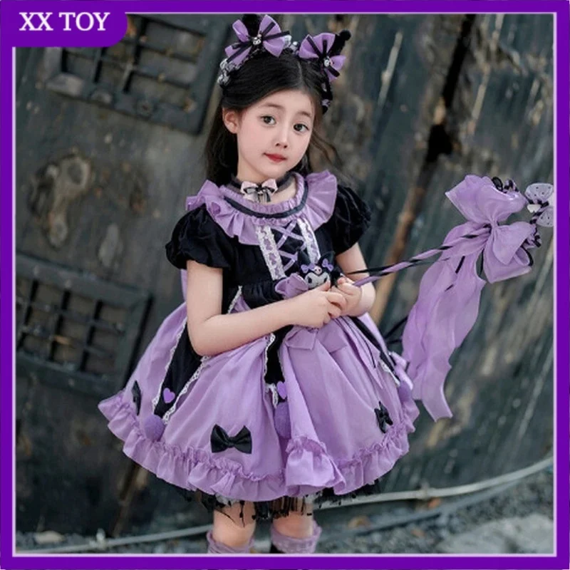 Anime Sanrio Cosplay Kuromi Kawaii vestido de princesa verano disfraz para niños vestido falda acampanada traje niña cumpleaños Kawaii regalo