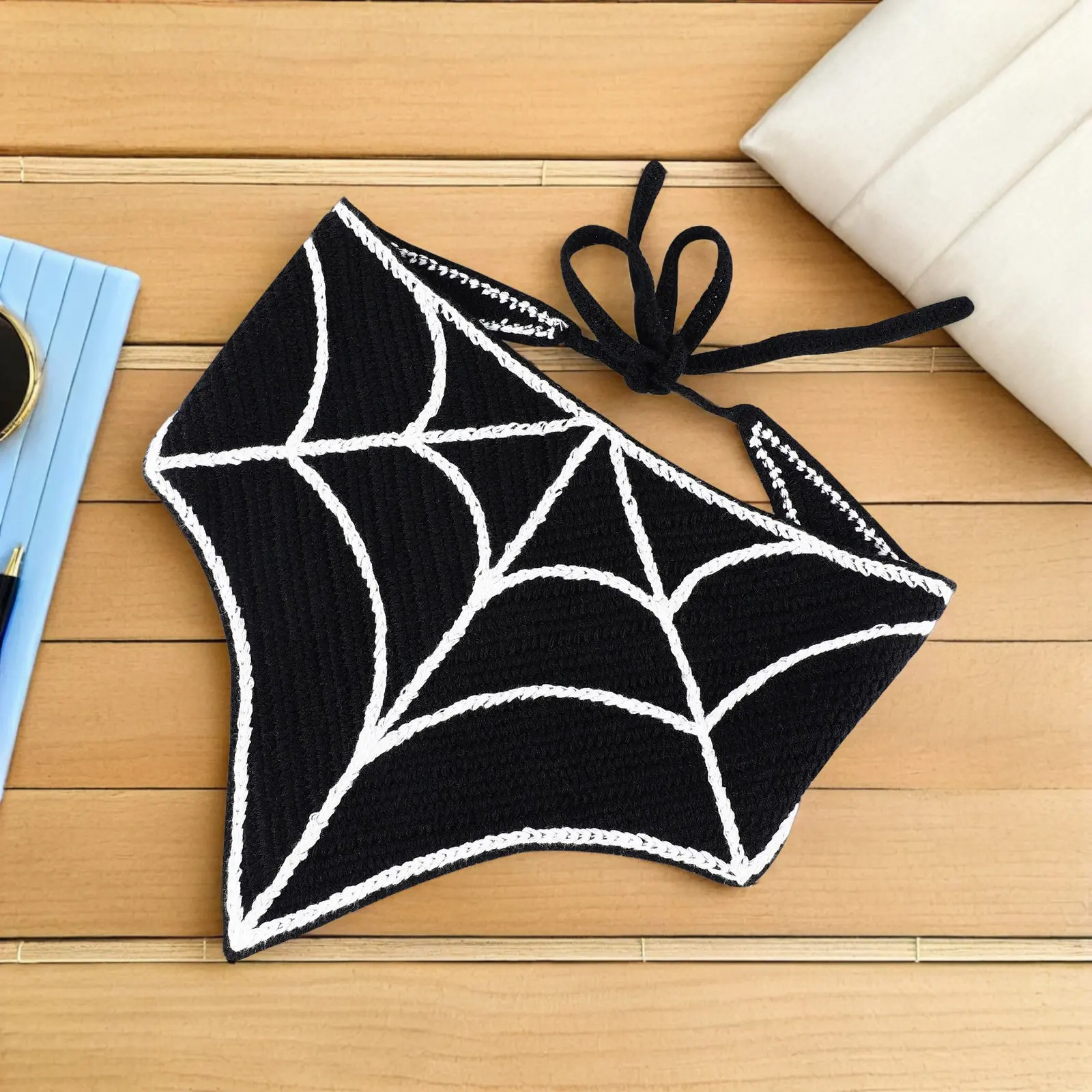 

Triangle Hair Scarf for Women Spider Web Pattern Halloween Headwear Adjustable Tie Bandana Comfortable Breathable Costume