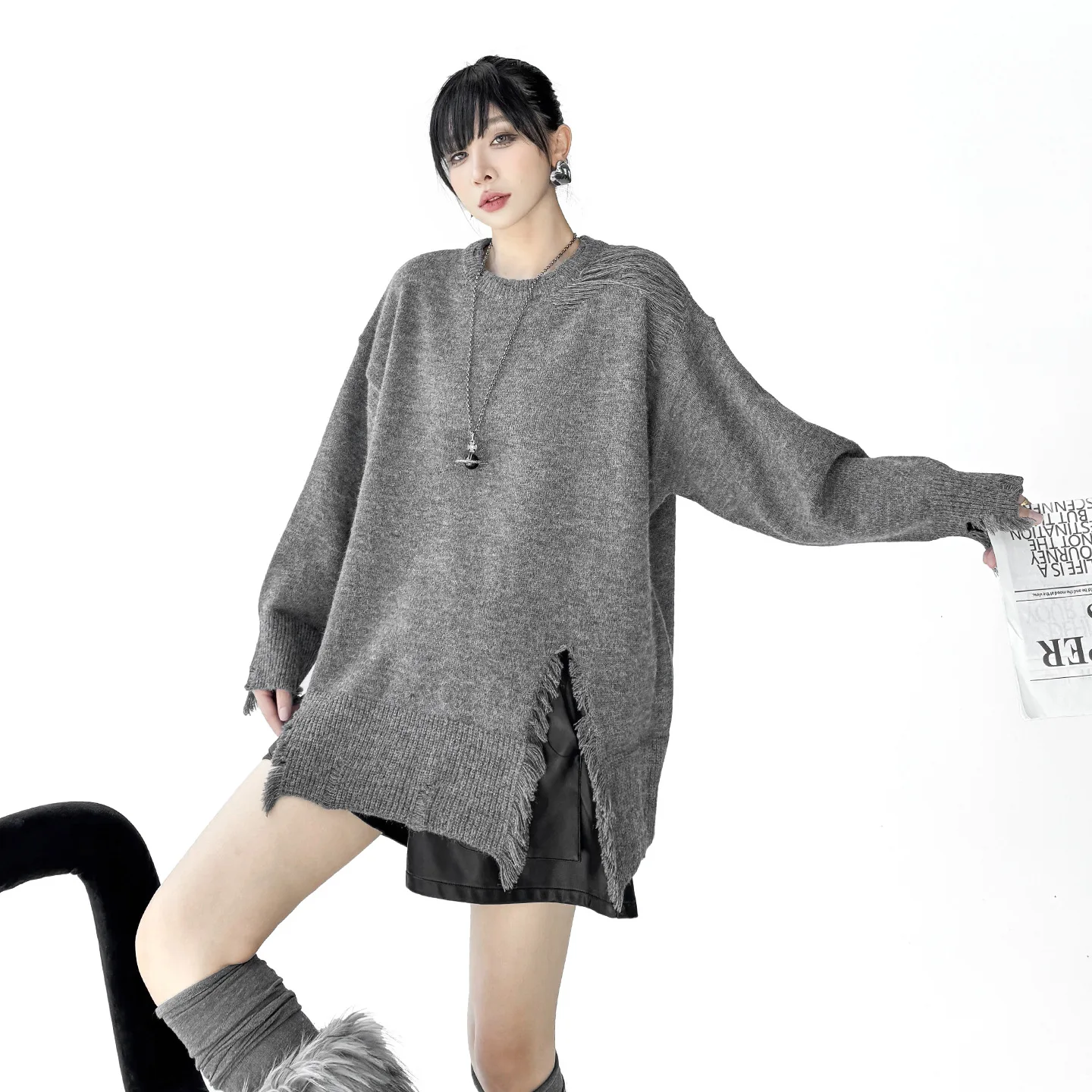 

SuperAen Loose Knitted Sweater for Women Winter 2025 New Designed Europe and America Style Oversize Pullover Tops