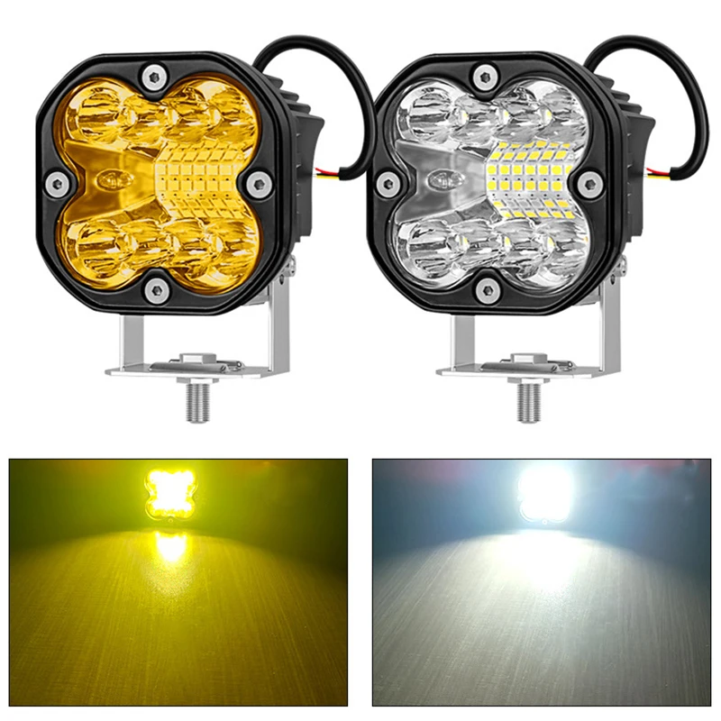 66W 3-дюймовый автомобильный светодиодный светильник 3,0 дюйма Мини-светодиодный рабочий фонарь Квадратный автомобильный желтый белый прожектор 12 В 24 В для бездорожья Противотуманная фара Грузовик 4X4