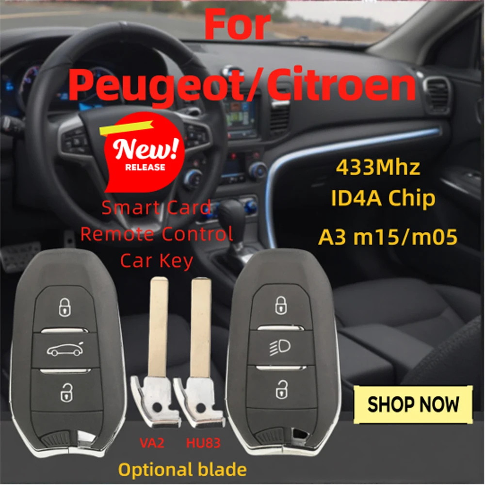 

Jingyuqin для Citroen/Peugeot 3 кнопки 433 МГц ID4A чип смарт-карта пульт дистанционного управления автомобильный ключ VA2/HU83 дополнительные лезвия новый продукт