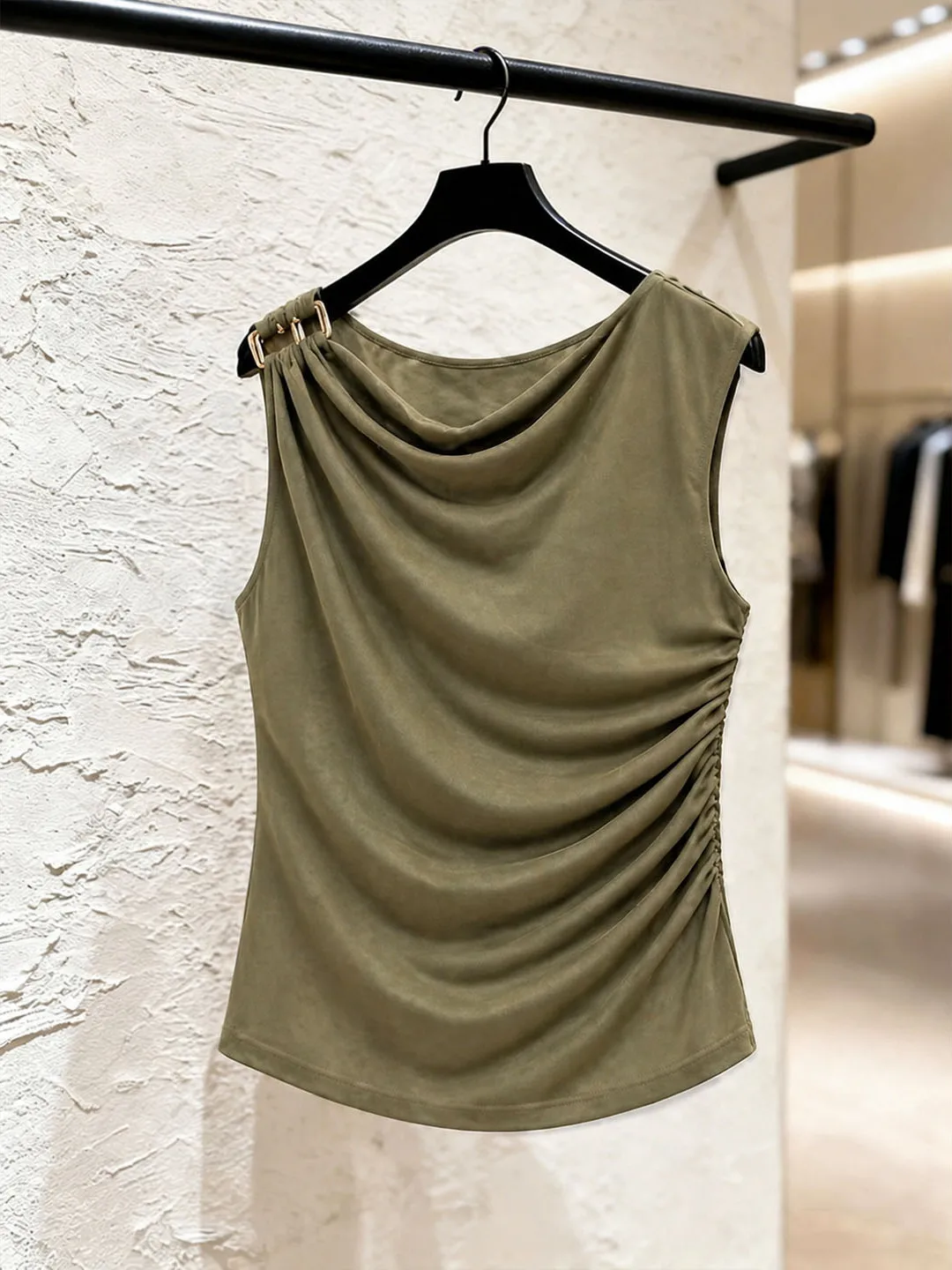 

Fashionable Folded Top Slimming Korean Style Commute Shirt Little Audience Design Sense Summer T-Shirt Poised Elegance