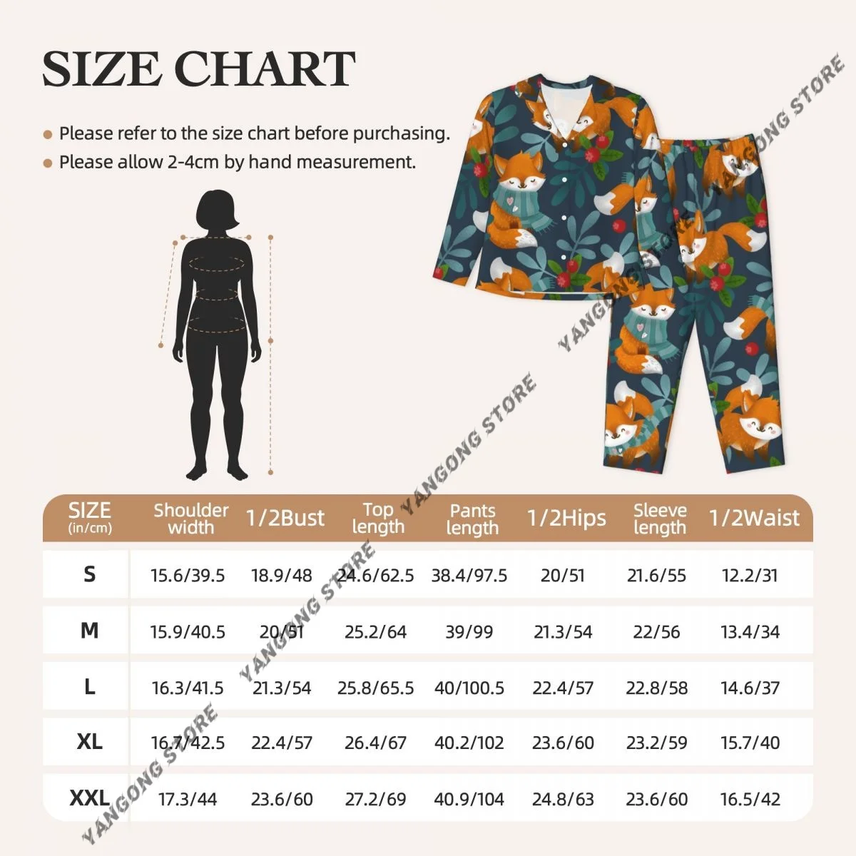 Winter Forest Animal Of Fox Womens Pajamas Loungewear Two-piece Sleepwear Button-Down Full Sleeve Long Pajamas Set