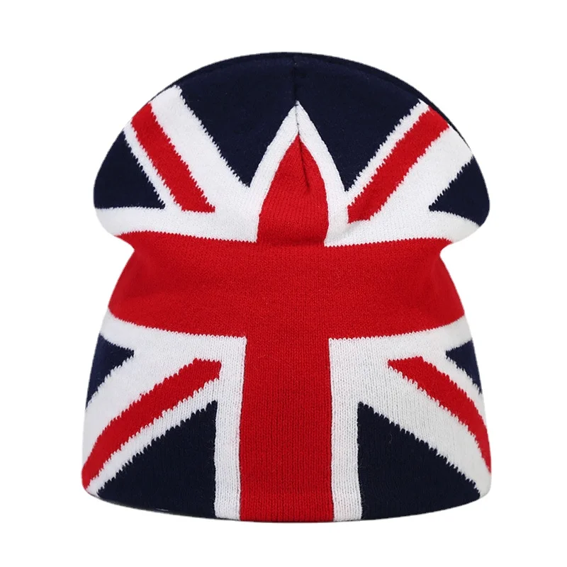 Fashion UK Flag Print Winter Beanies Hat Female Cycling Skiing Bonnet Autumn Outdoor Knitted Cap Women Men Warm Gorras Ear Hats