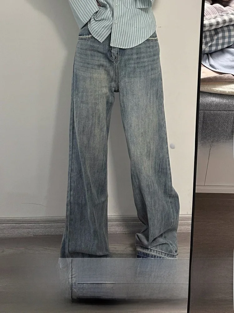 

Женские джинсы с высокой талией, широкими штанинами, в американском ретро-стиле, свободные, прямого кроя, длиной в пол, весна 2024, модные