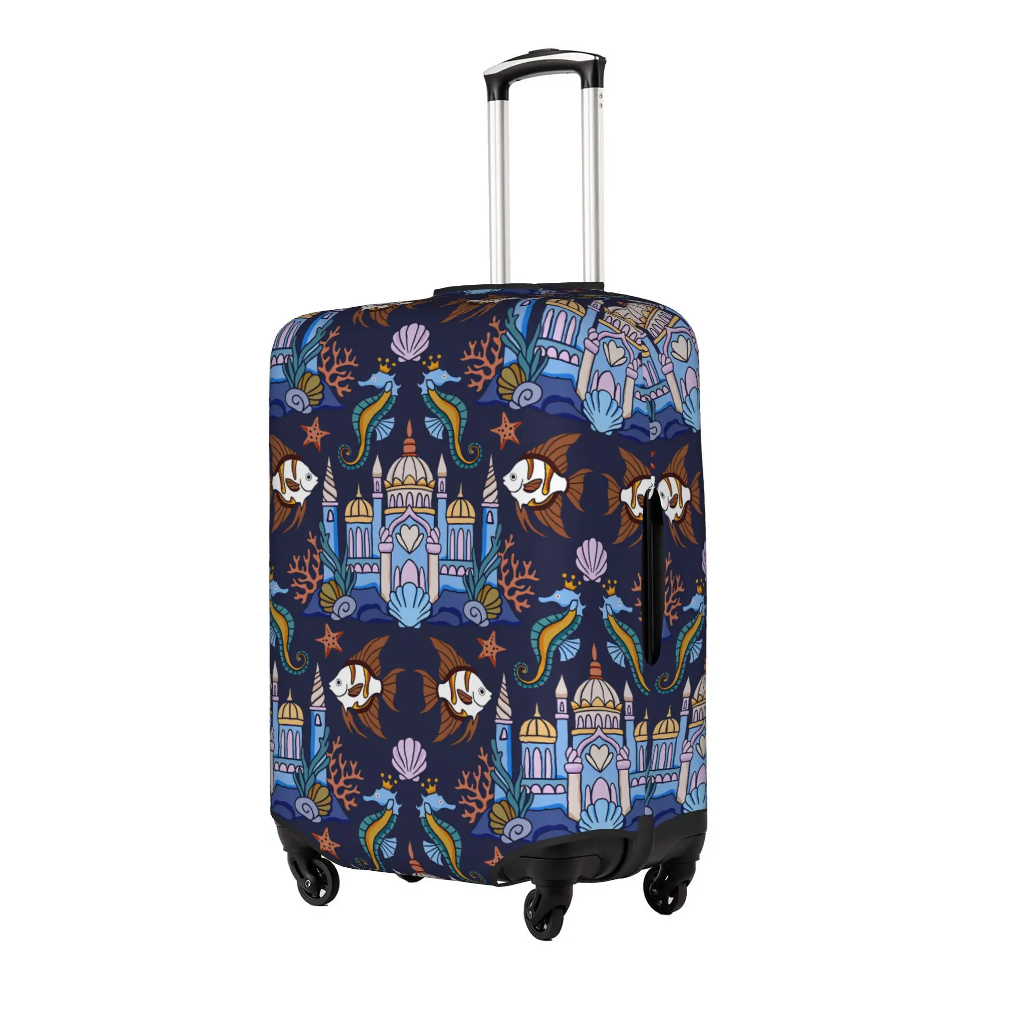 Cute Coral Underwater Cast Starfish  Luggage Cover Protector Elastic Seahorses With Crowns Sea Shells  Travel Suitcase Covers