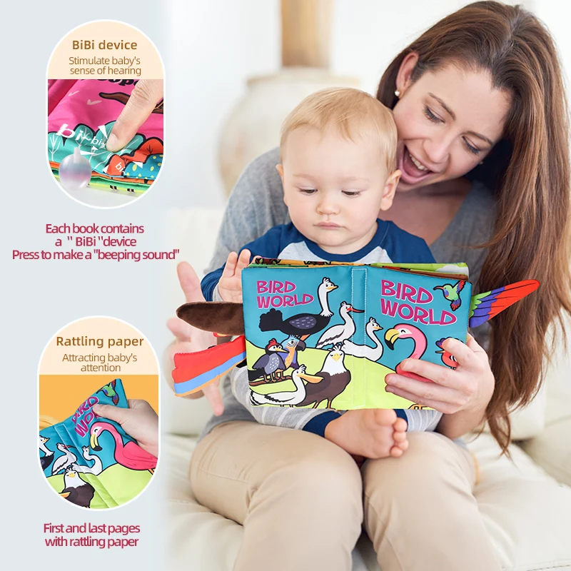 Libro di stoffa per bambini Sei pagine 0-3 anni Giocattoli per la prima educazione infantile Giocattoli per bambini per l'apprendimento cognitivo degli uccelli Regalo per le ragazze dei ragazzi