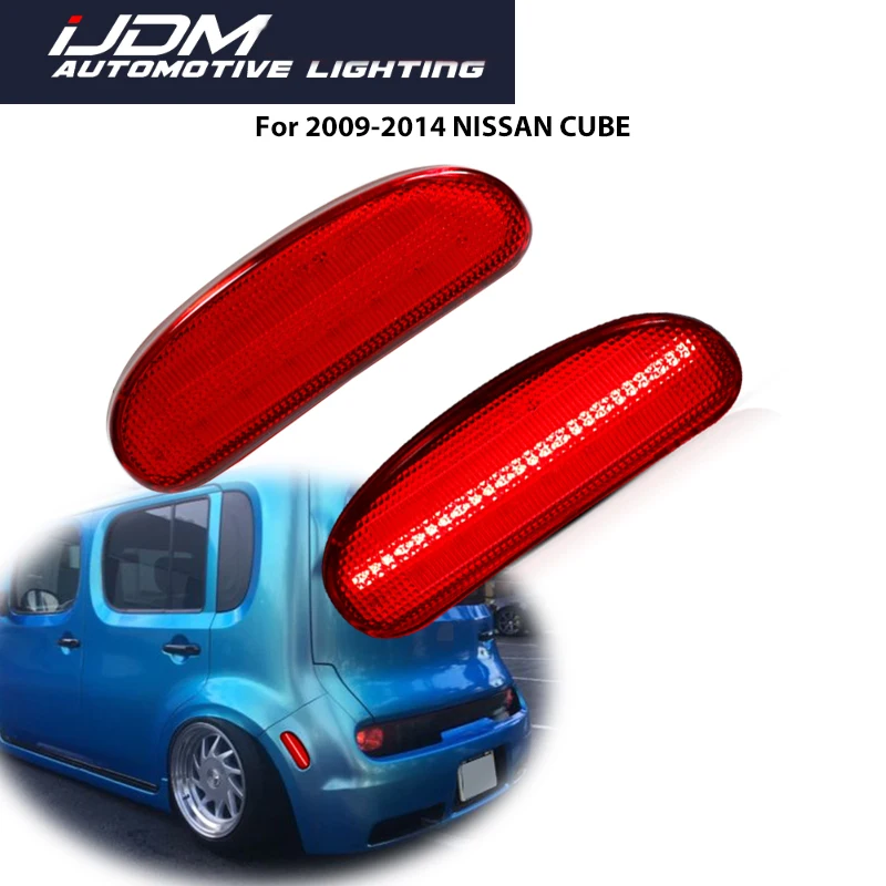 For 2009-2014 NISSAN CUBE Smoked/Red Lens Red LED Rear Bumper Side Marker Parking Lights, Fender Flare Lights, Driving Lights