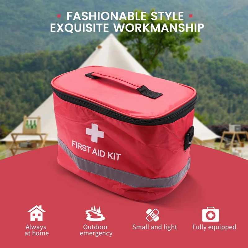 Outdoor First Aid Kit Sports Camping Bag Home Emergency Survival Package Red Nylon Striking Cross Symbol Crossbody Bag