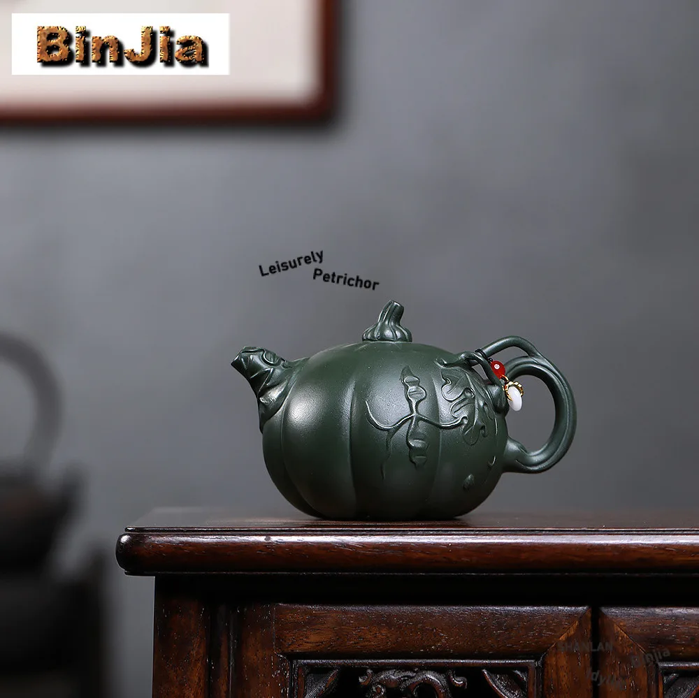 330ml Antique Yixing Purple Clay Teapots Handmade Bionic Pumpkin Pot Raw Ore Green Mud Kettle With Filter Zisha Tea Set Cafes