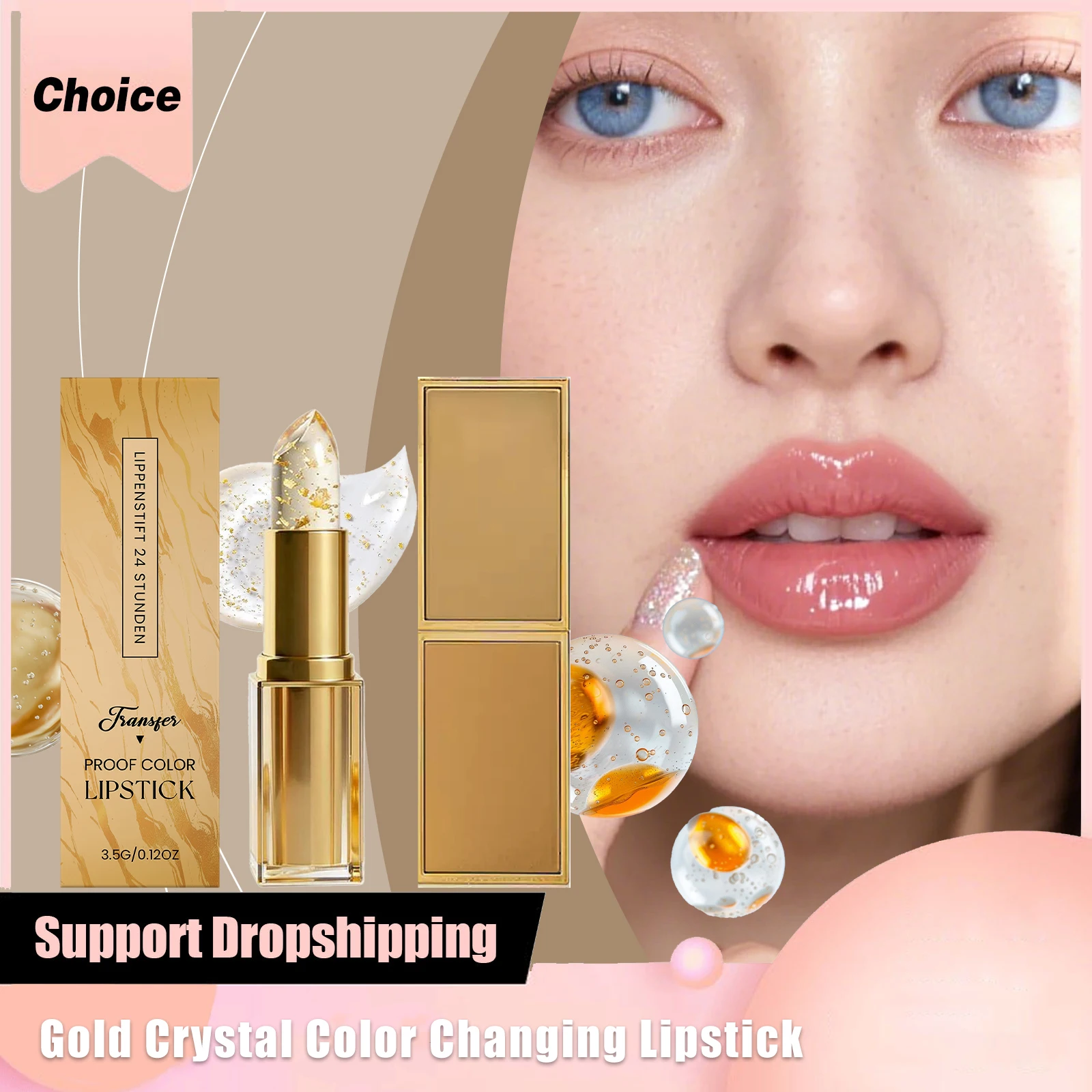 Gold Crystal Color Changing Lipstick Transparent Long Lasting Moisturizing Fade Lip Line Relieves Dryness Glossy Shine Lip Gloss