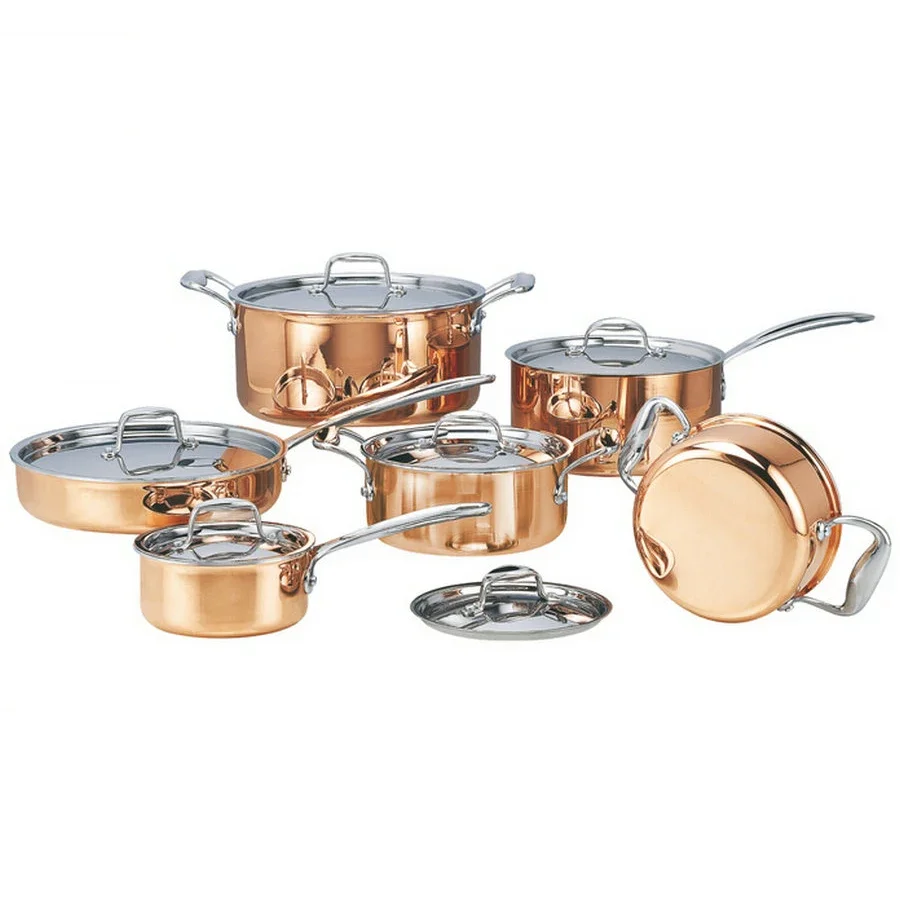 Small MOQ 12pcs Triply Copper Cookware Luxury Cookware Set Cooking Pot Stainless Cookware Set