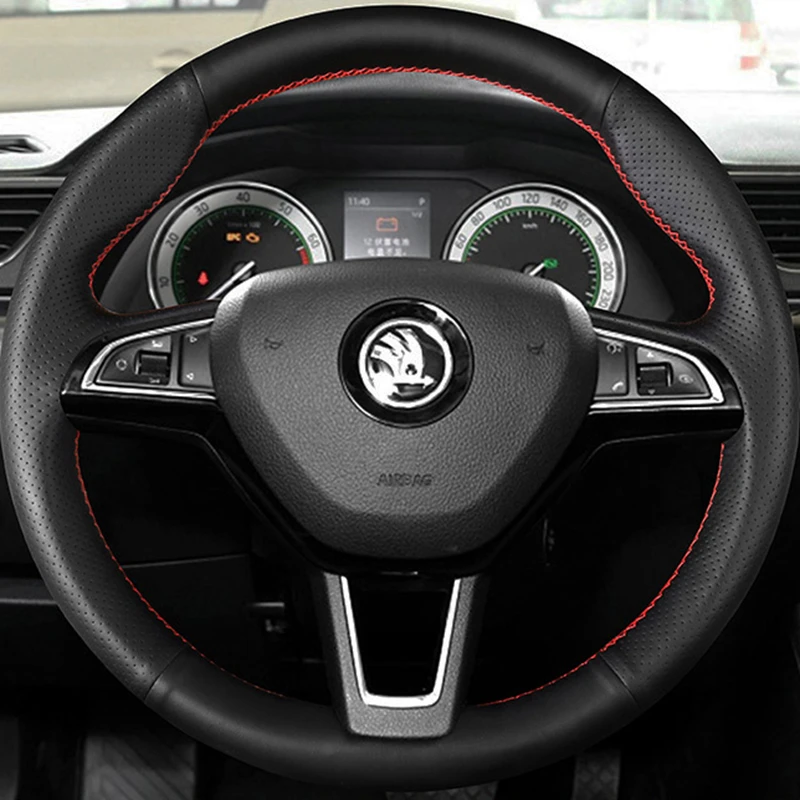 Car Steering Wheel Cover For Skoda Octavia Fabia 2016 2017 Rapid Spaceback Superb (3-Spoke) DIY Original Steering Wheel Braid