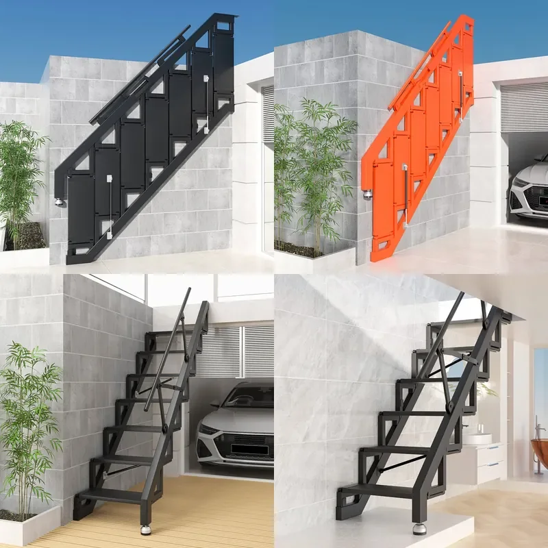 for All Aluminum Alloy Full Welding Wall Mounted Folding Ladder for Villa Attic Loft Simple Staircase with Armrest