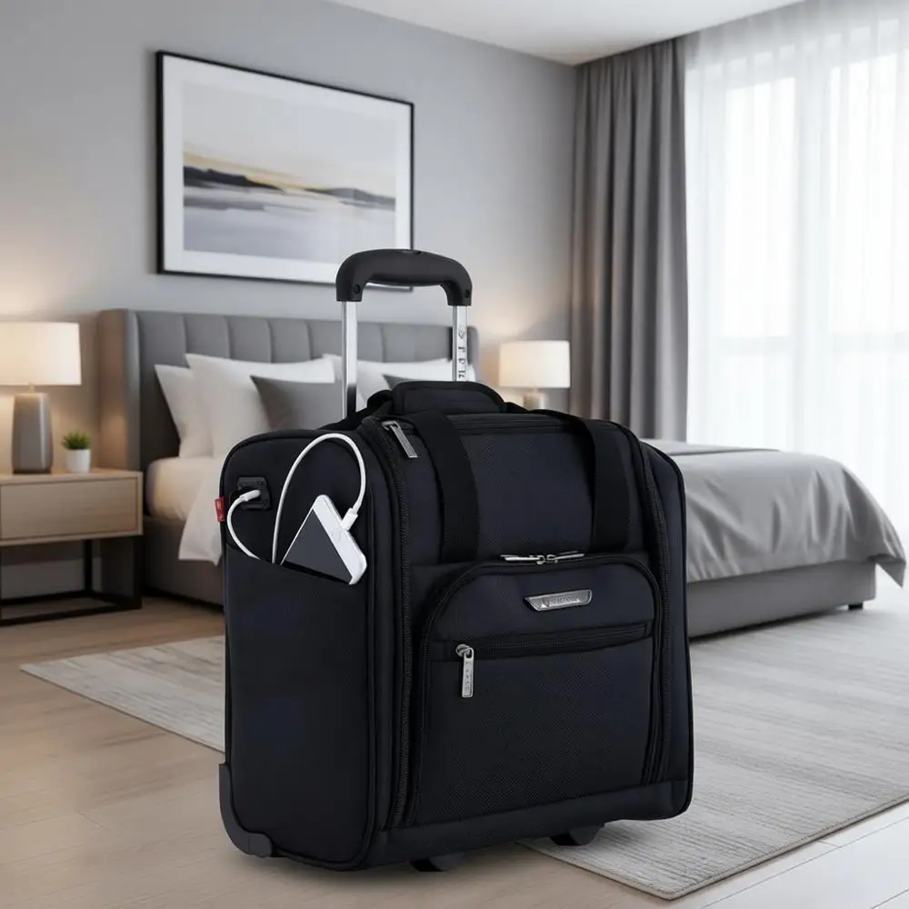 

15 USB-Charged Smart Carry-On Luggage, Black, One Size