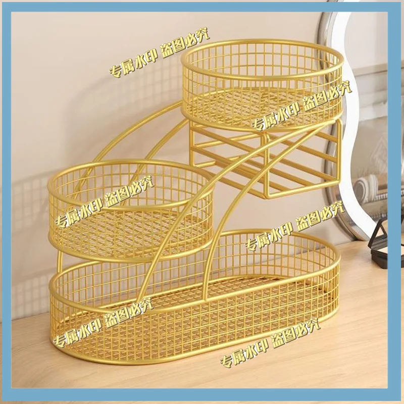 1pc Varnished Metal Cosmetic Organizer Lightweight No-Installation Makeup Storage Rack Modern Vanity Countertop Shelf