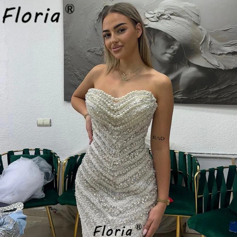 Robe de mariée de luxe en perles ivoire, cristaux perlés, sirène, robes de soirée de bal personnalisées pour femmes africaines, 2025