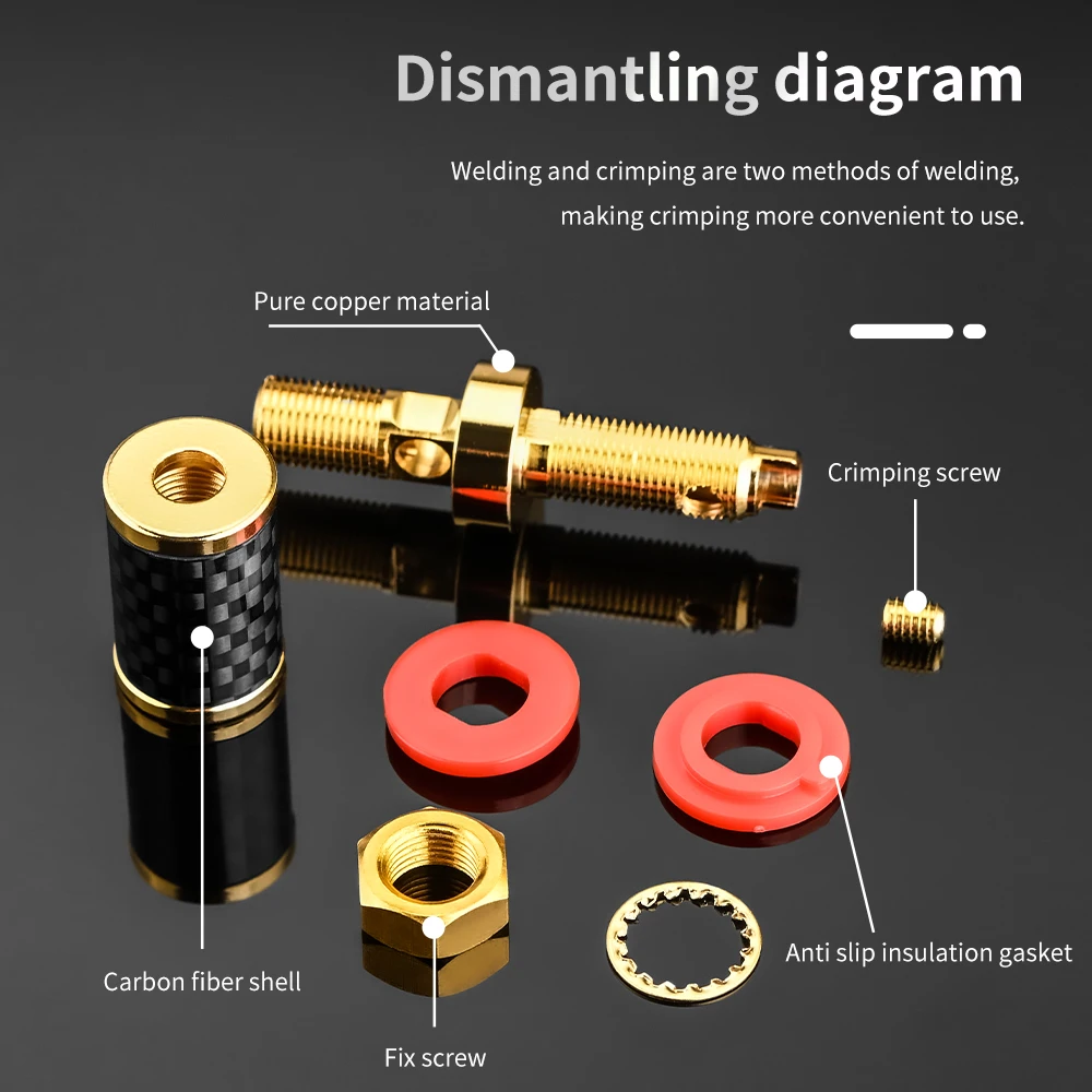 كتلة طرفية HiFi مطلية بالذهب والنحاس النقي ، لوحة مضخم صوت ، قابس موزة ، قاعدة نسائية ، مقبس كابل مكبر صوت