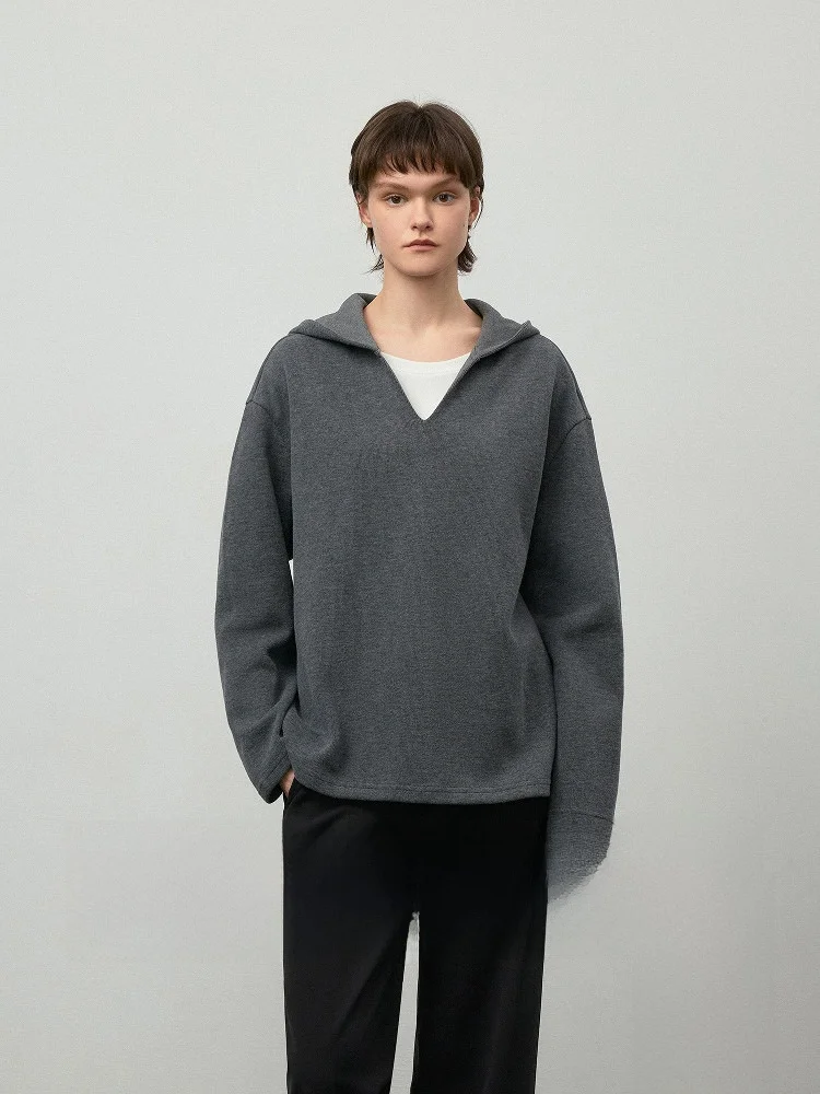 

Hua Ji Yan Peninsula ey White Splice Fake Two-Piece oulder Drop Slimming Hoodie Ladies Casual Long Sve ort Loose Fit