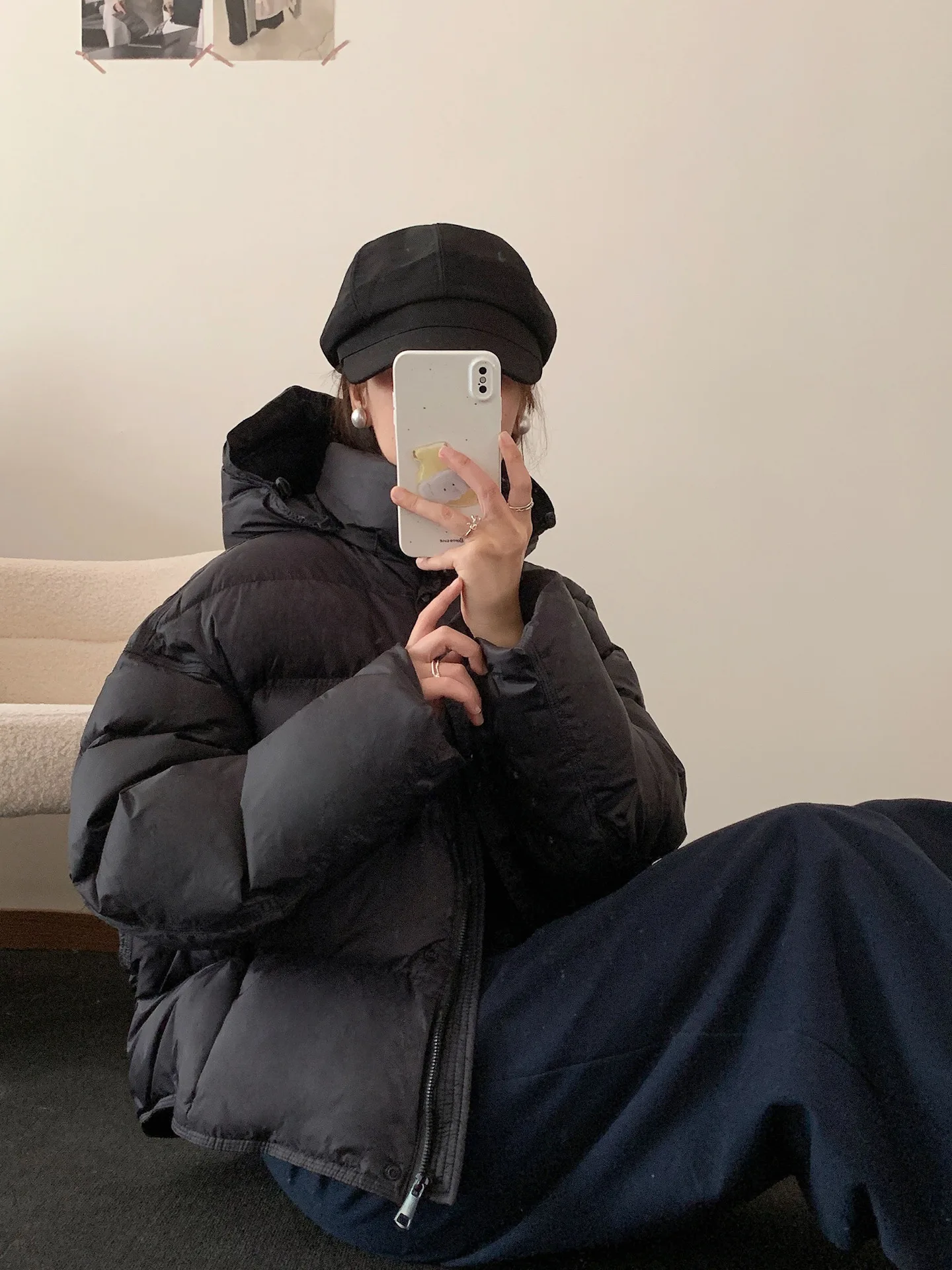 Korean Cropped Hooded Down Jacket for Women Winter Thickened White Duck Down Coats Woman Solid Color All Match Puffer Jackets