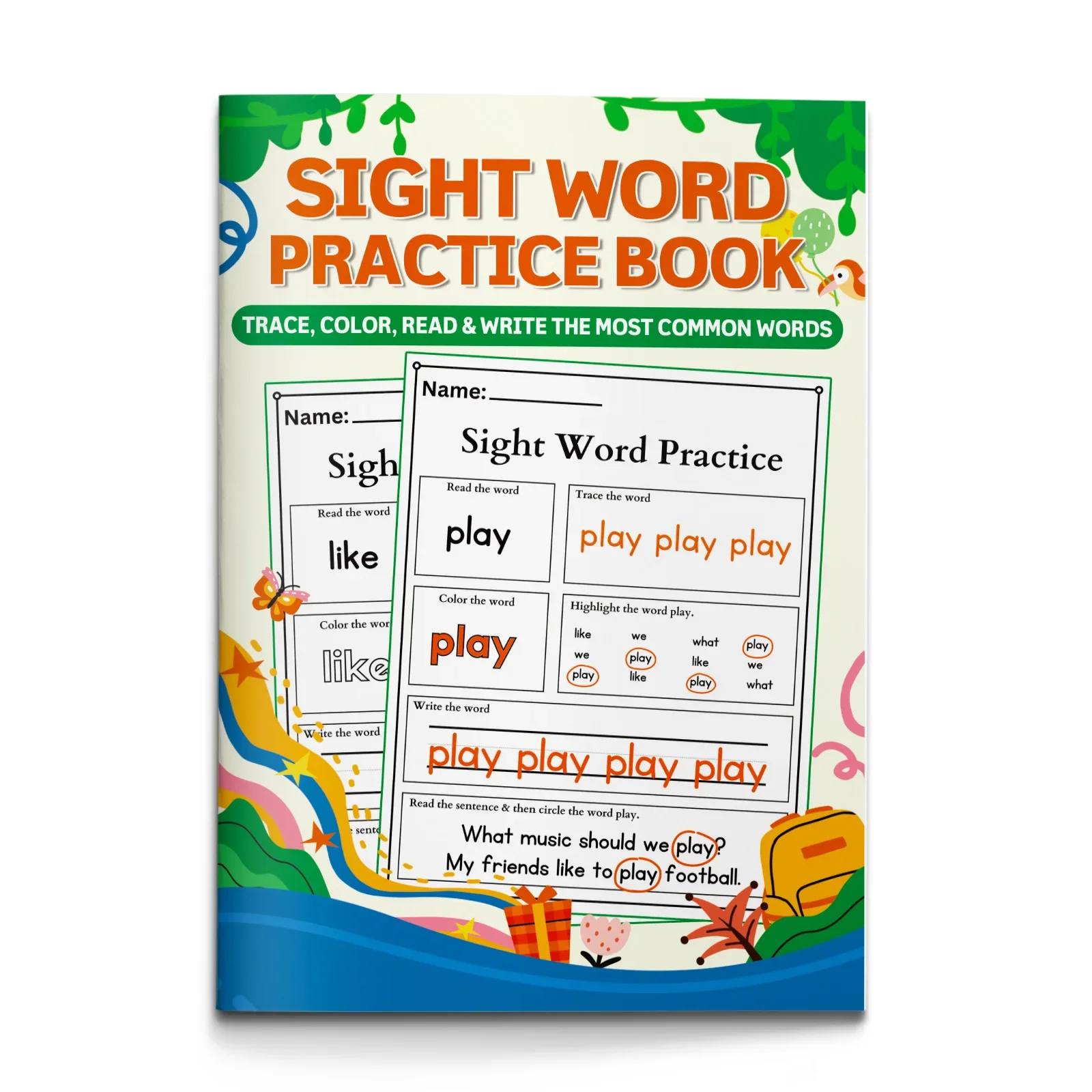 Kids English Word Coloring Workbook, Cute Cartoon Designs, Preschool Educational Activity Book for Fun English Learning