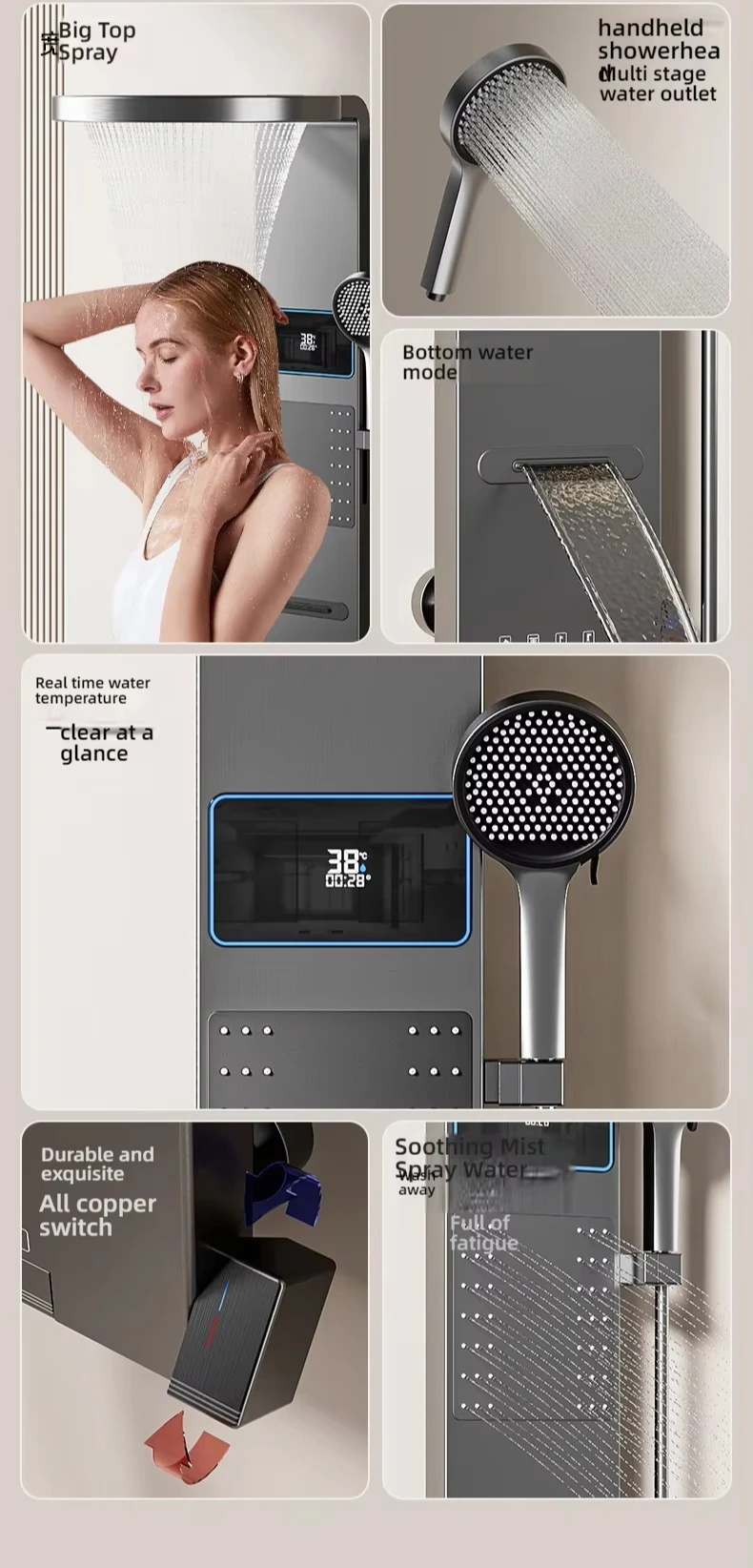 Modern Style Rainfall Bathroom Shower Set Wall Mounted High Pressure Bathroom Rainfall Shower Head Faucet Set