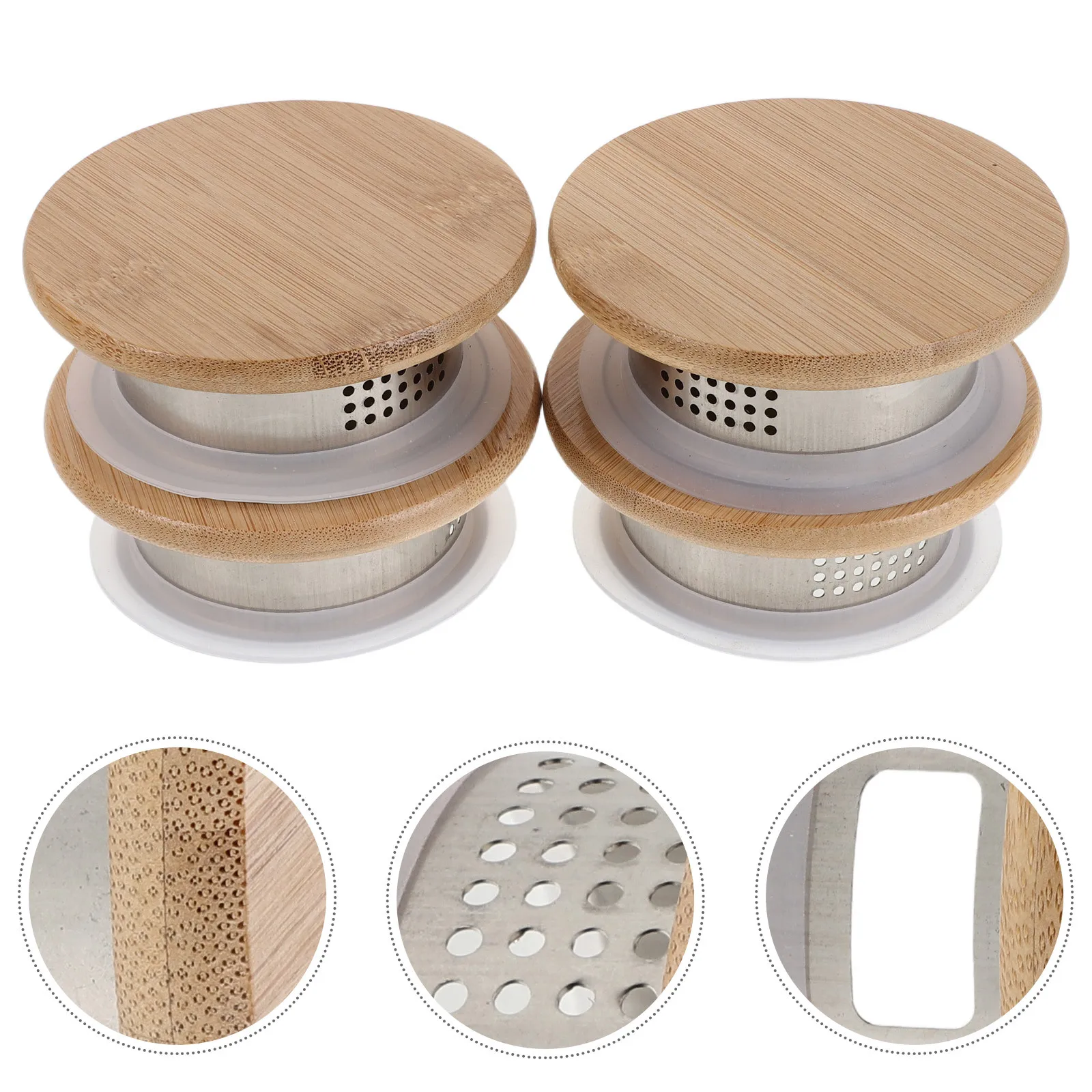 

4pcs Stainless Steel Pitcher Lid Replacement Bamboo Cover For Water Jug No Leak Universal Fit Glass Carafe Kettle Drink