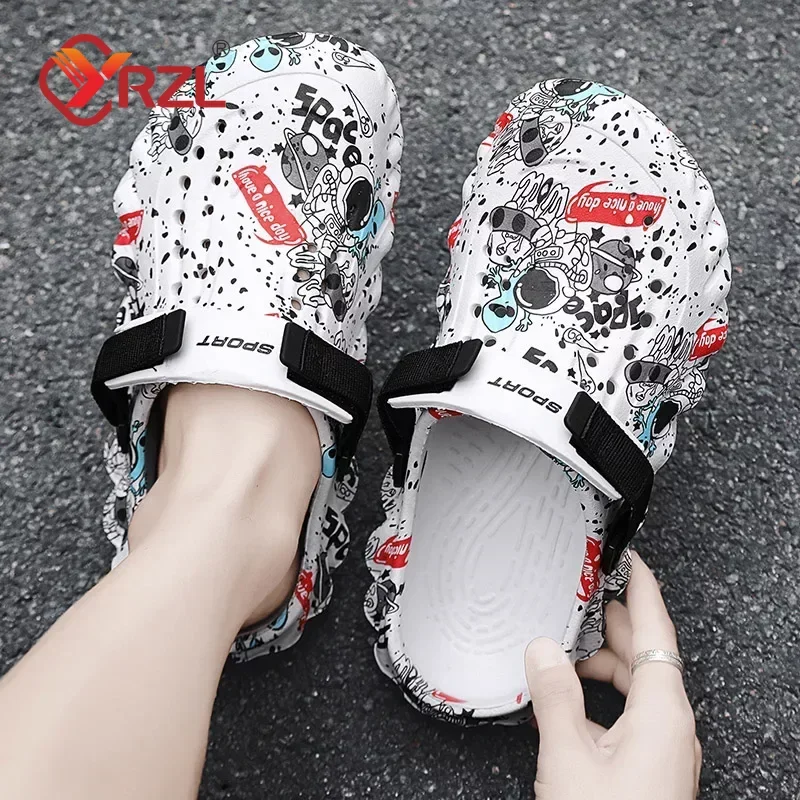 YRZL Sandals Mens Summer Shoes Graffiti Non-slip Wear-resistant Sandal Comfortable High Quality Beach Outdoor Slippers for Men