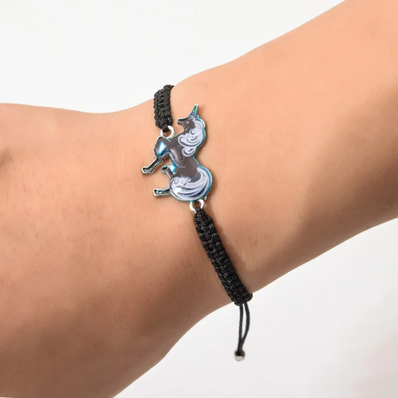 12Pcs/Lot Animal Unicorn Horse Charm Bracelets For Women Kids Handmade Colorful Braided Rope Adjustable Wristband Female Jewelry