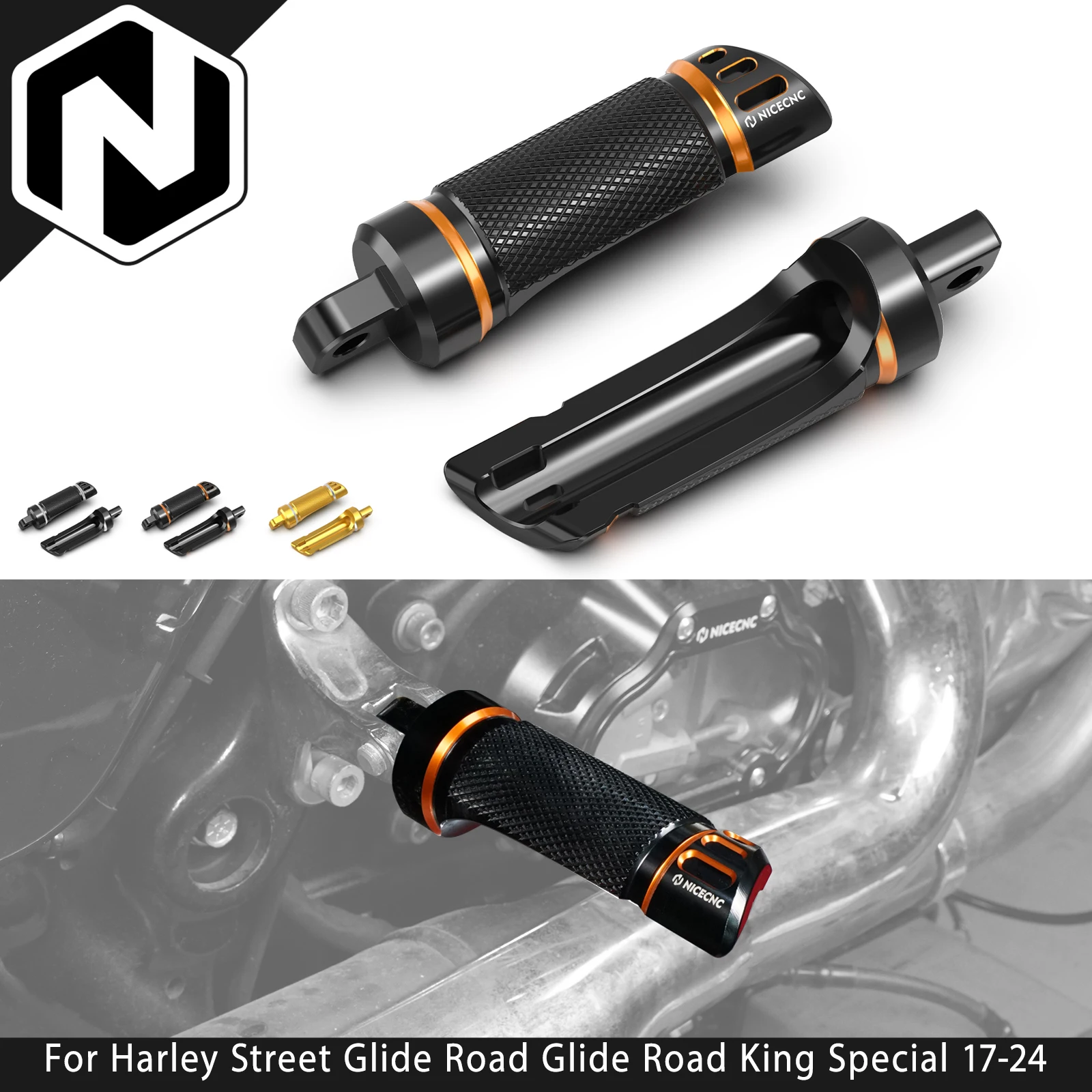 

For Harley Street Glide FLHX /Special Road Glide FLTRX Road King FLHR /Special 2017-2024 NICECNC Passenger Footpegs Footrest