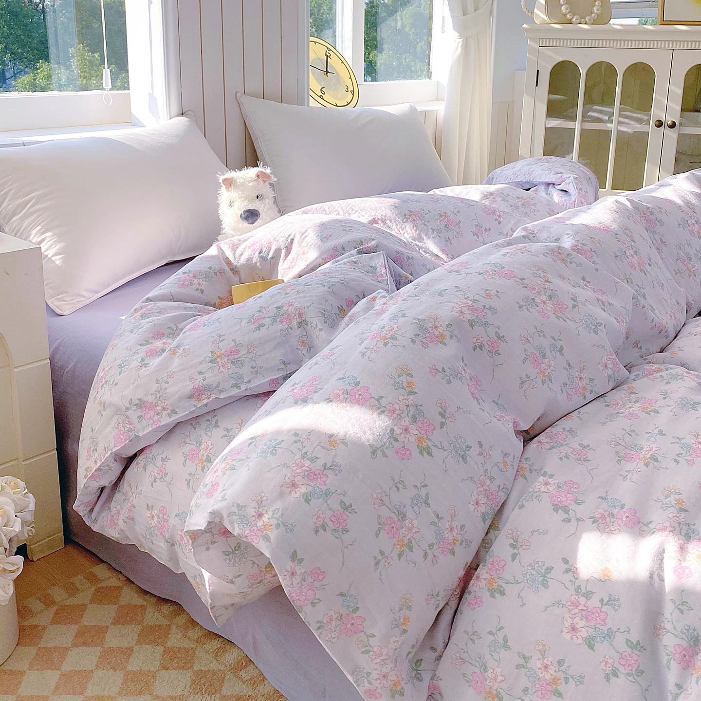 100%Cotton Comforter Cover Double-layered Gauze Duvet Cover Single/Queen/King Size Purple Floral Print funda nordica 220 x 240