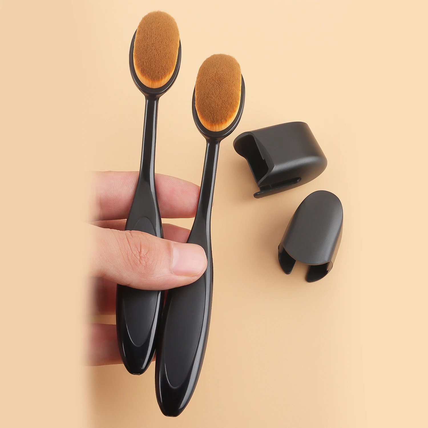 2 Stück Foundation-Pinsel in Zahnbürstenform mit Kappen, multifunktionaler weicher Pinsel für flüssiges Creme-Puder-Make-up