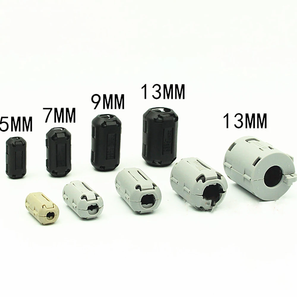 10pcs Grey or Black 5mm,7mm.9mm,13mm Clip on EMI RFI Filter Snap Around Ferrite Nickel for Audio Cable Hifi