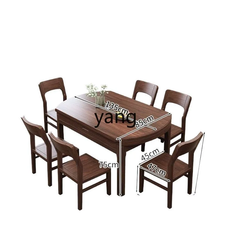 

LMM solid wood black walnut retractable dining table modern simple Chinese square and round dual-purpose dining table