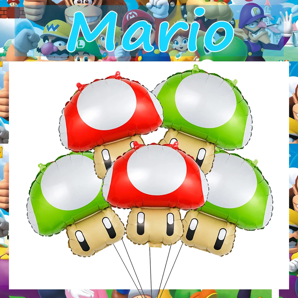 Marioed Luigi 5Pcs Round Foil Ballon Sets Party Supplies Boys Girls Favors DIY Aluminium Film Party Decoration Family Event Gift