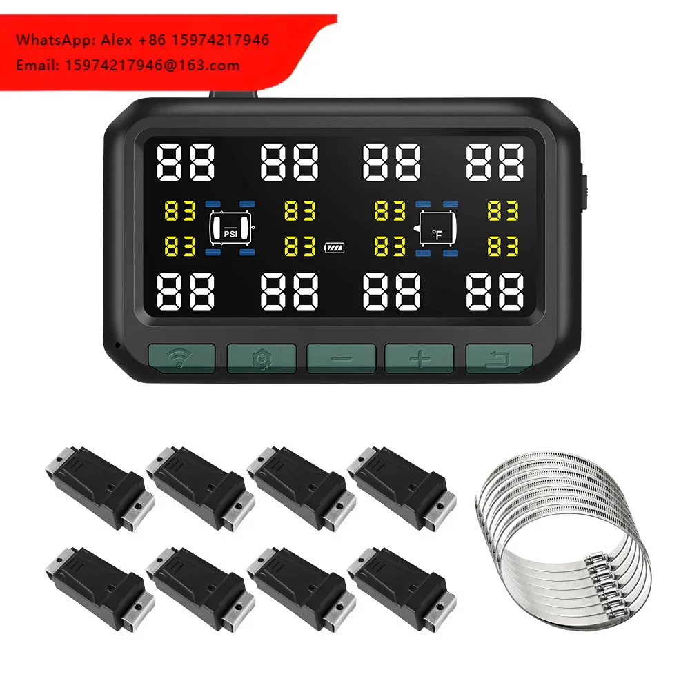 

RV And Trailer 8-wheel Tire Pressure Monitoring System, Displaying Air Pressure And Temperature, With Leak-alert Function