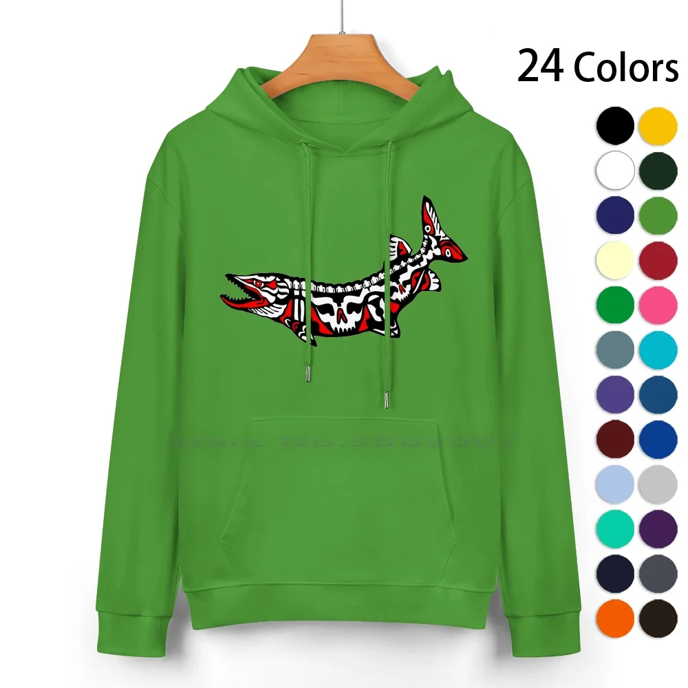 Inuit Muskie Pure Cotton Hoodie Sweater 24 Colors Inuit Eskimo Alaska Fly Fishing Native Zug Bait Tackle Outdoors Stream Lake