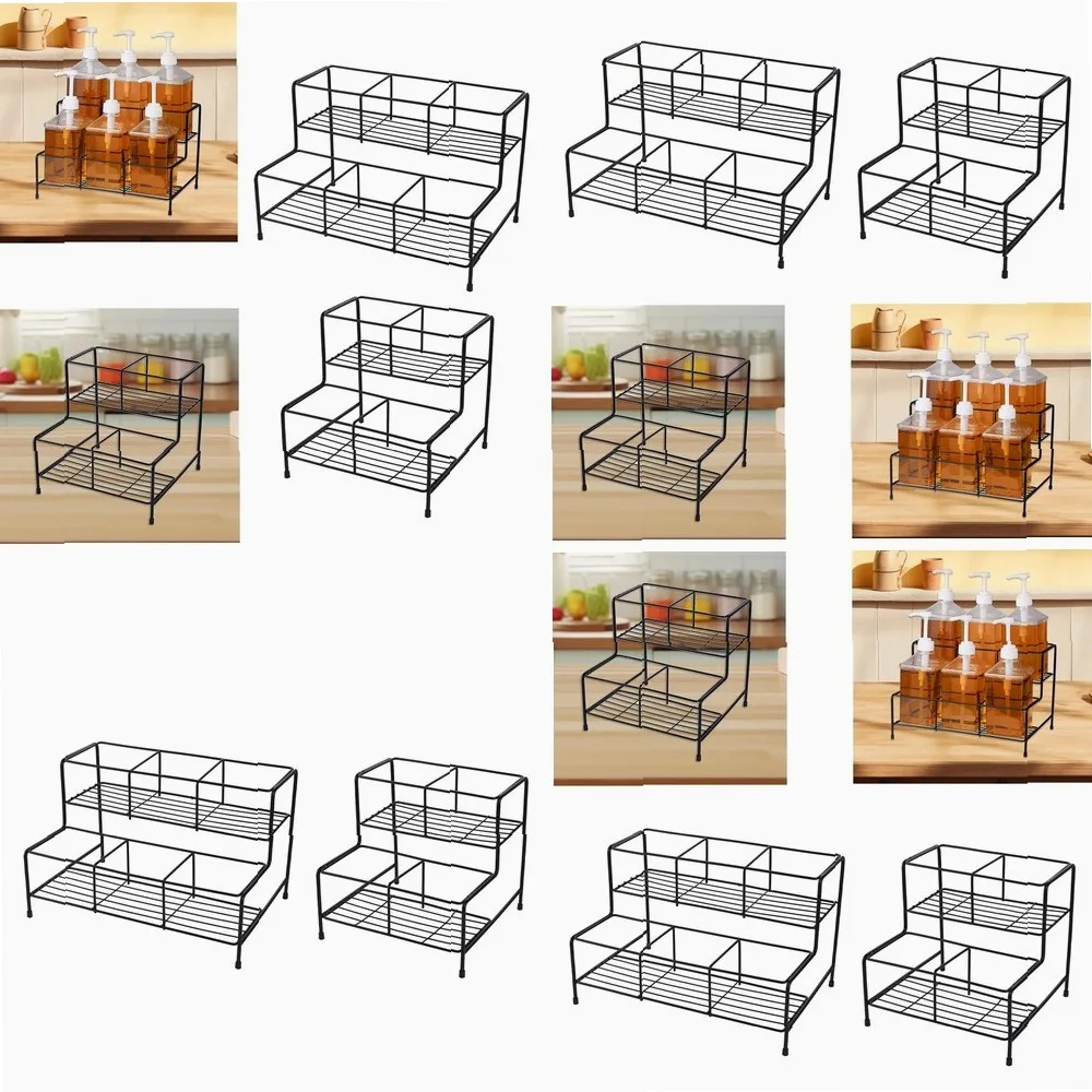 

2-Tier Metal Syrup Bottle Rack for Coffee Station, Wine & Bathroom Organizer, Countertop Storage Rack