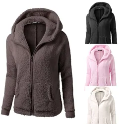 Womens Casual Coats Jackets Autumn Winter Hooded Warm Outwear Women Fleece Zipper Coat Women'S Lamb Stitching Coat