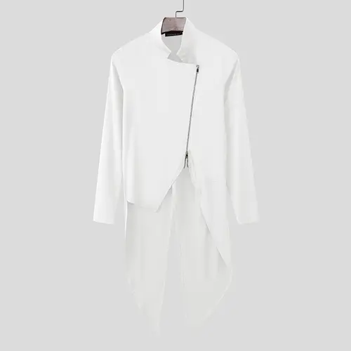 INCERUN Men Irregular Shirt Solid Stand Collar Long Sleeve Zipper Male Cardigan Streetwear 2026 Fashion Casual Tops Men Clothing - Image 7