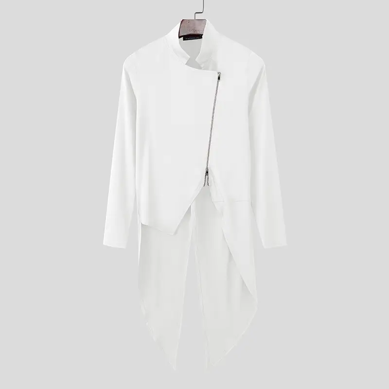 INCERUN Men Irregular Shirt Solid Stand Collar Long Sleeve Zipper Male Cardigan Streetwear 2026 Fashion Casual Tops Men Clothing - Image 7