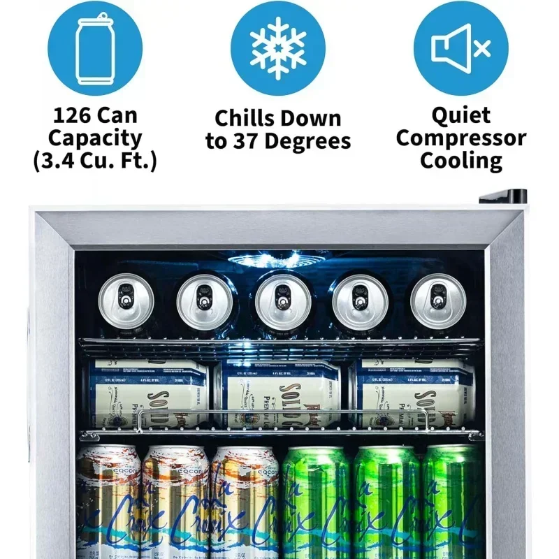 QWNewAir Beverage Refrigerator Cooler | 126 Cans Free Standing with Right Hinge Glass Door | Mini Fridge Beverage Organizer Perf