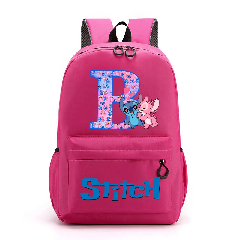 Stitch Angel Letter A-Z Backpack for Girls Disney Anime Cute Schoolbags Children School Travel Shoulders Bag Kids Gift Hot Sales