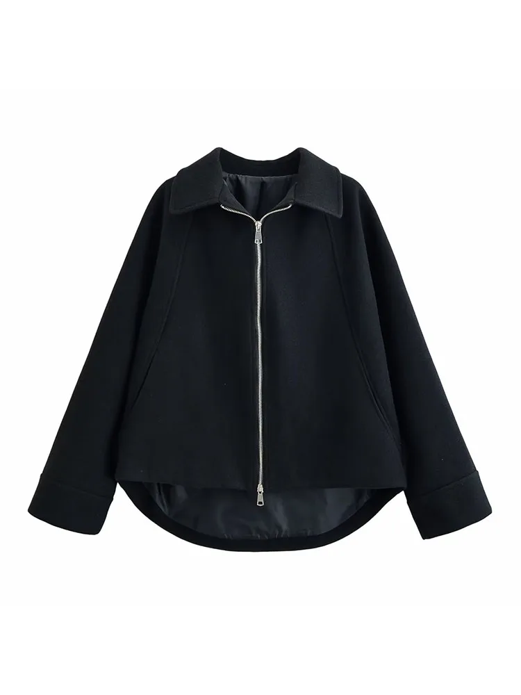 

HH женское осеннее однотонное повседневное свободное короткое пальто женское модное тонкое универсальное пригородное пальто с лацканами и карманами на молнии с длинными рукавами