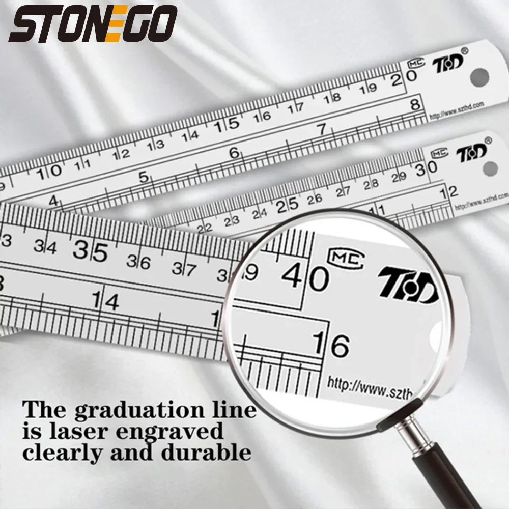 Stainless Steel Ruler Set 6 8 12 16 20 Inch Metal Rulers High Precision Double-Sided Graduation Scale Office Drawing Tools