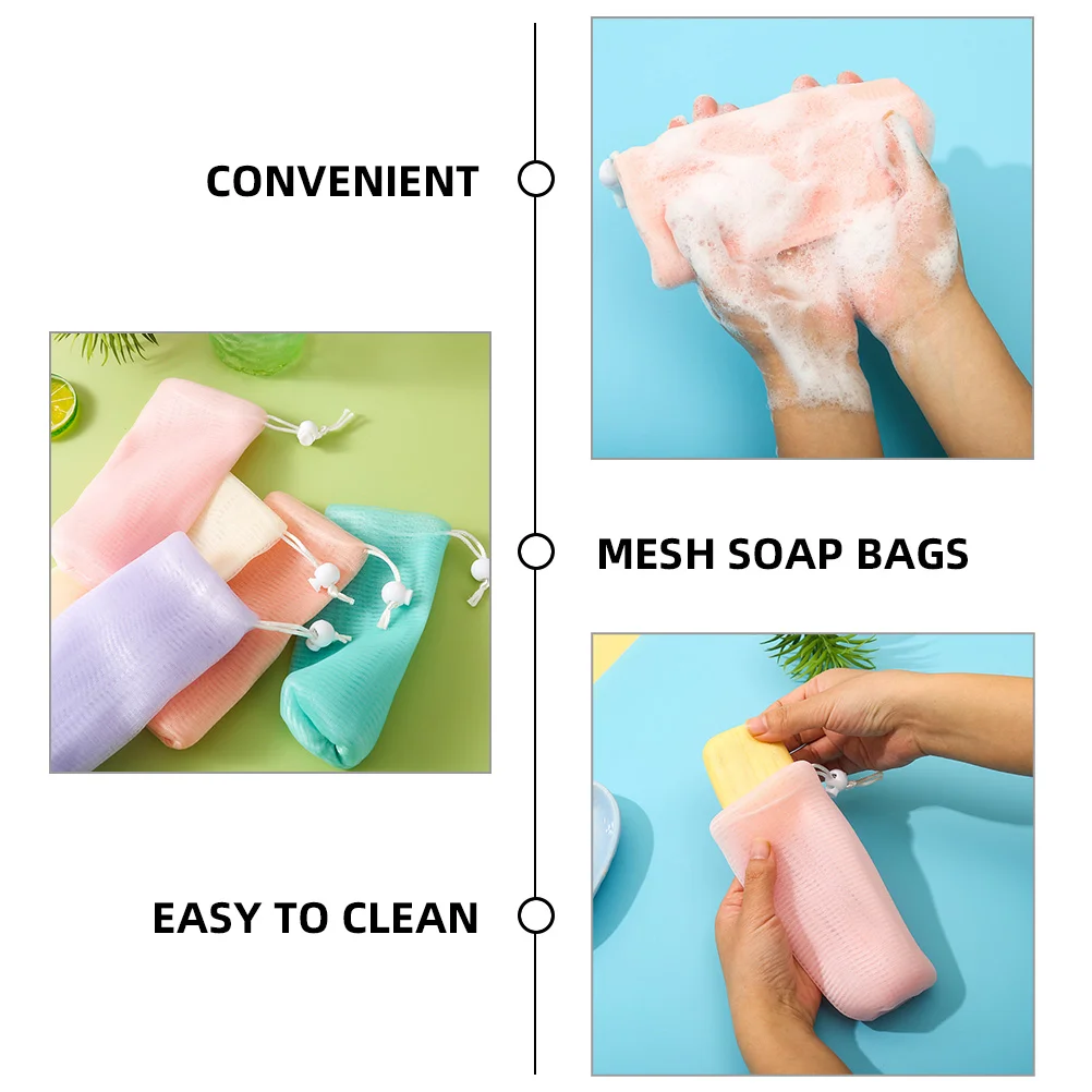 5 Pcs Lathering Mesh Soap Bag Scrubber Pouch Foaming Thicken Bar Sleeve Pe Bags for Bars